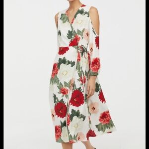 H&M S8 Floral Cold-Shoulder Wrap Summer  Dress